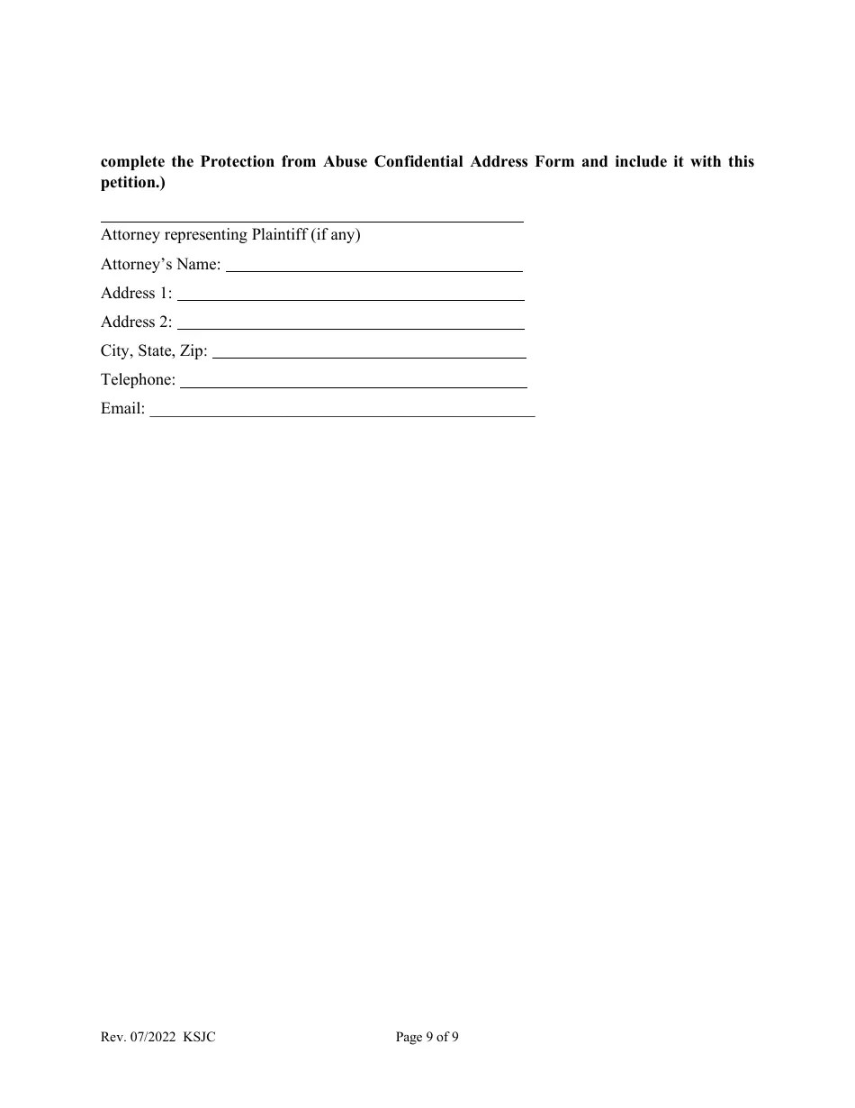 Kansas Petition for Protection From Abuse Order Fill Out, Sign Online