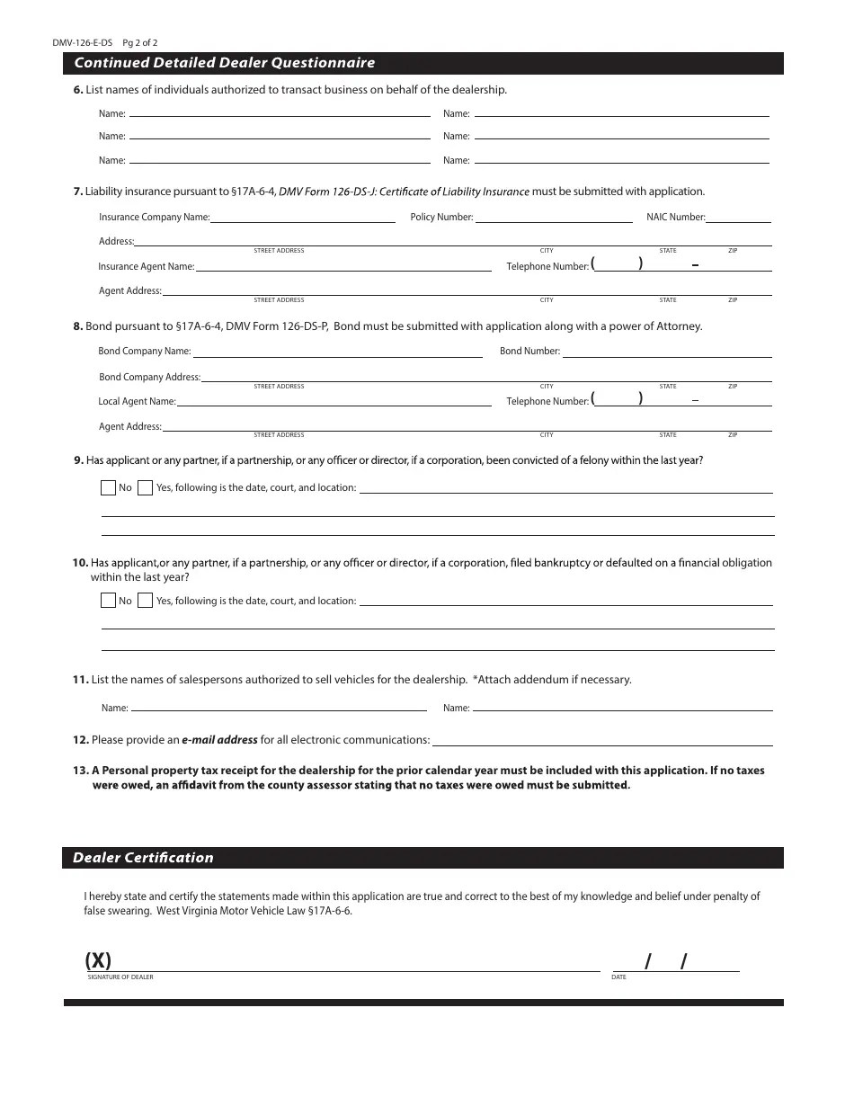 Form DMV126EDS Fill Out, Sign Online and Download Fillable PDF