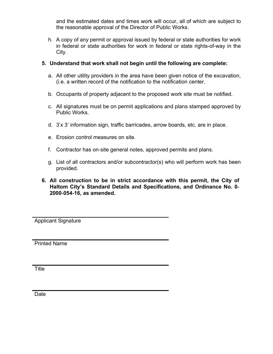 Haltom City, Texas Utility Construction Permit Fill Out, Sign Online