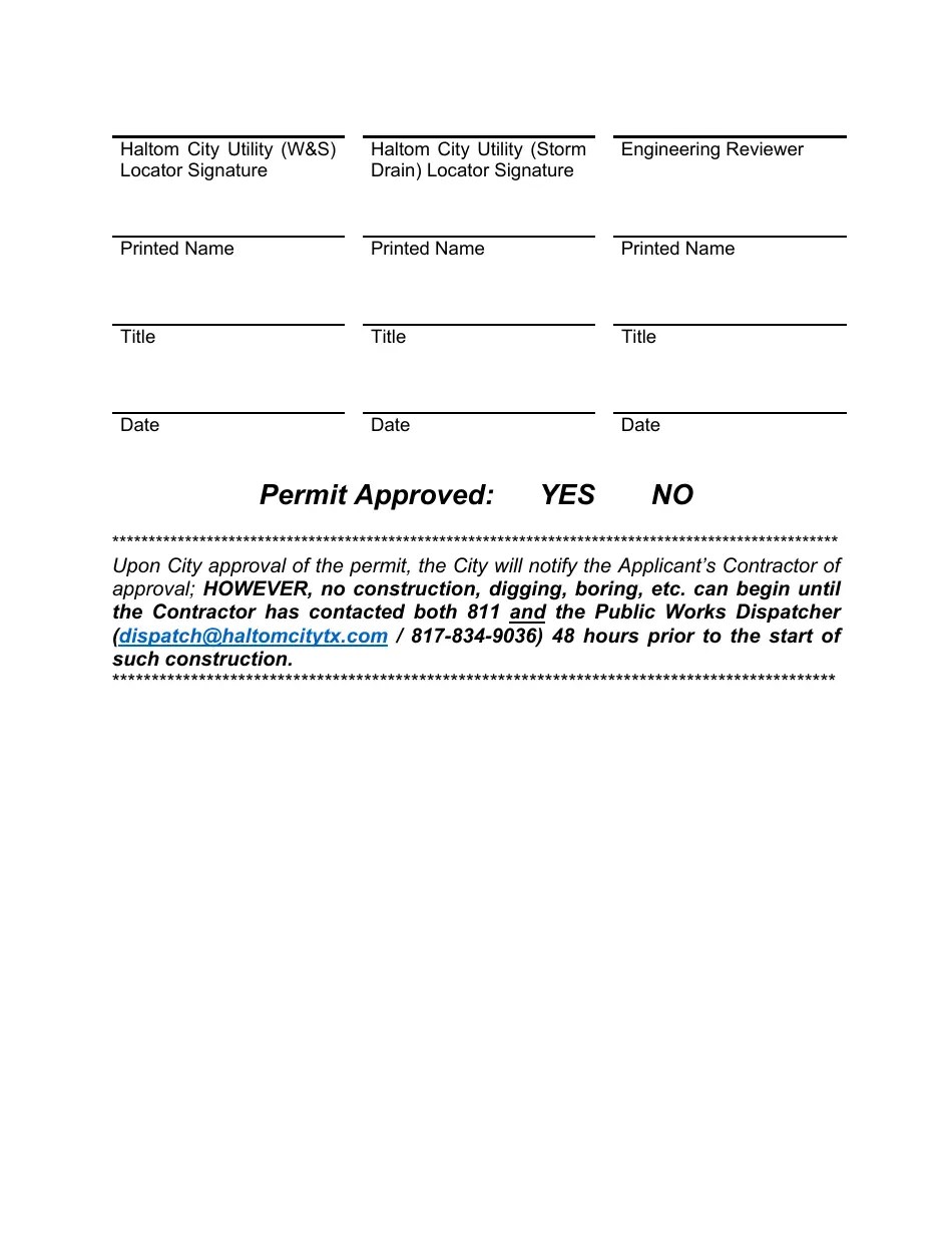 Haltom City, Texas Utility Construction Permit Fill Out, Sign Online