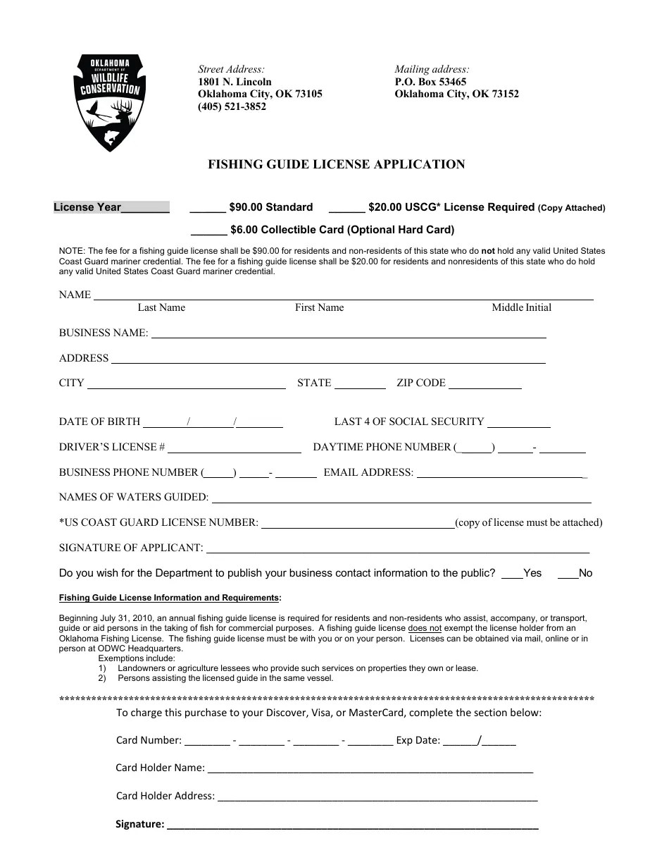 Oklahoma Fishing Guide License Application Fill Out, Sign Online and