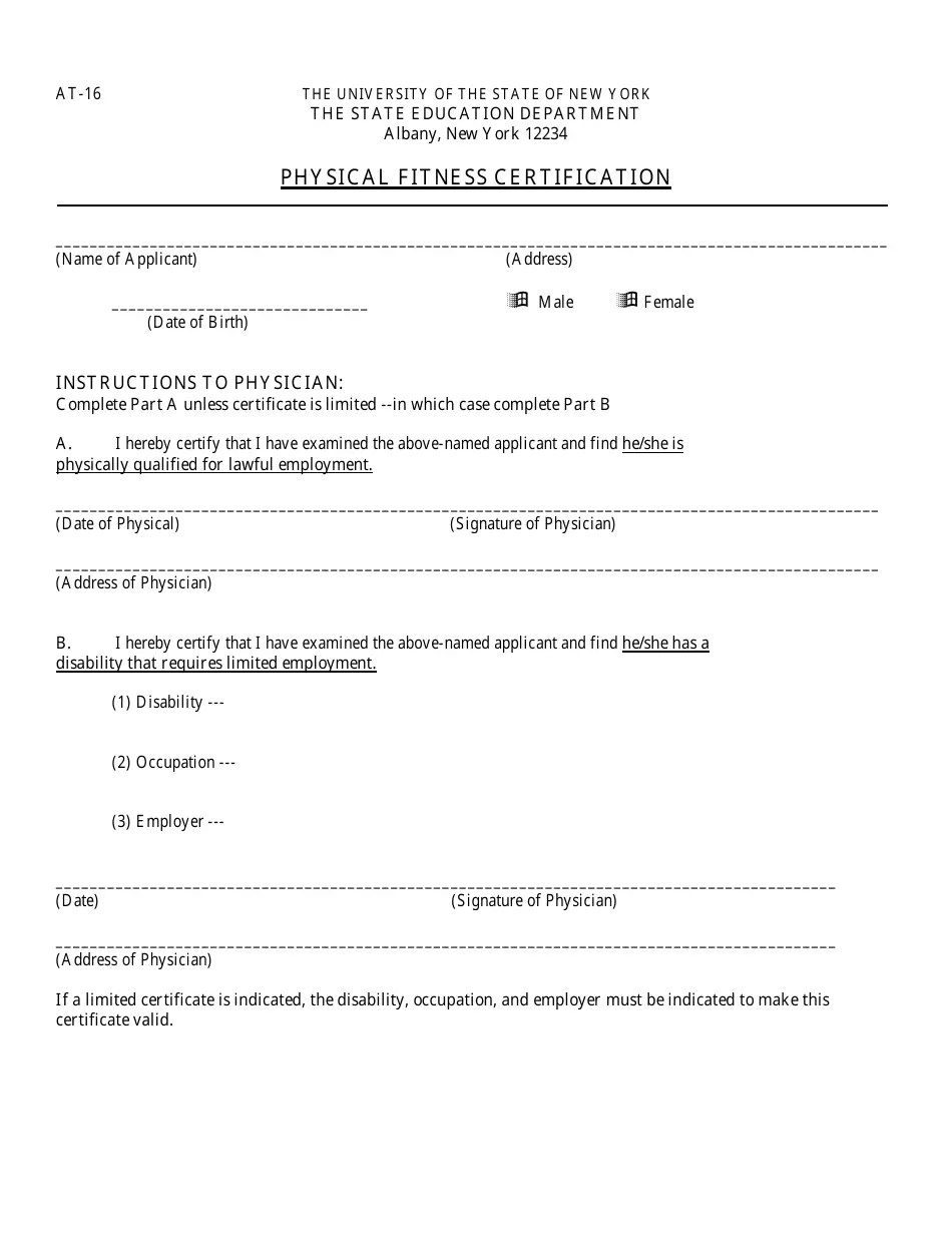 Form AT16 Fill Out, Sign Online and Download Printable PDF, New York