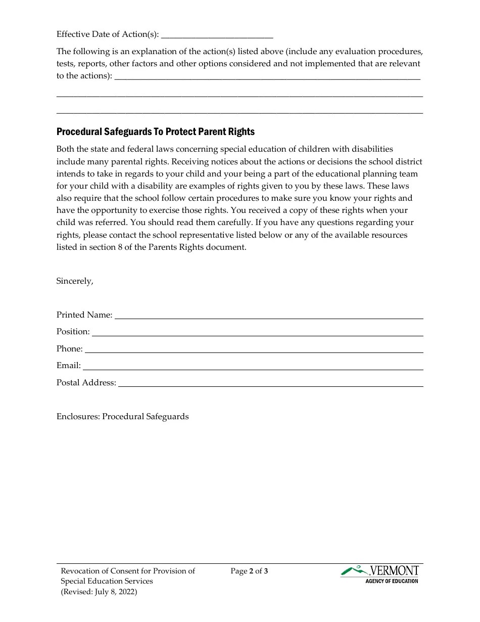Form 6A Download Printable PDF or Fill Online Revocation of Consent for Provision of Special