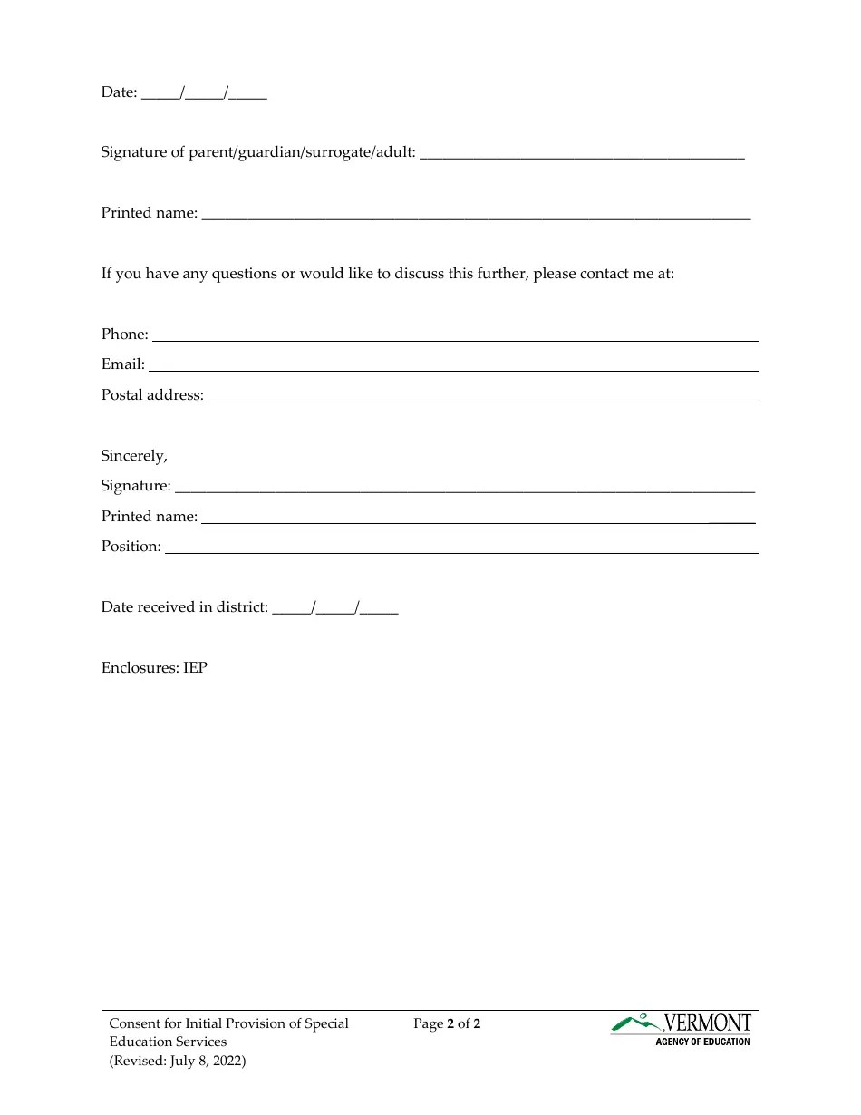 Form 6 Download Printable PDF or Fill Online Consent for Initial Provision of Special Education