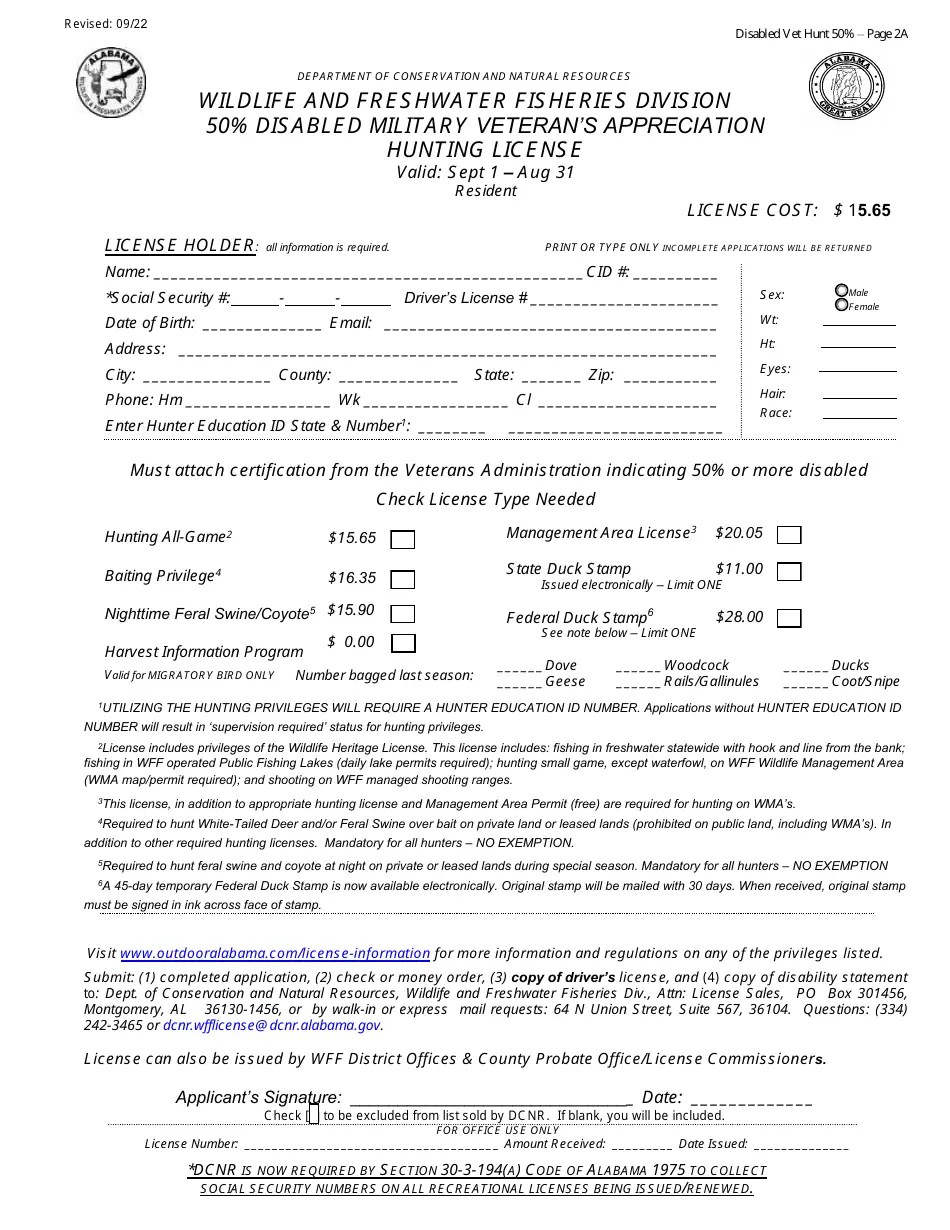 2023 Alabama 50 Disabled Military Veteran's Appreciation Hunting