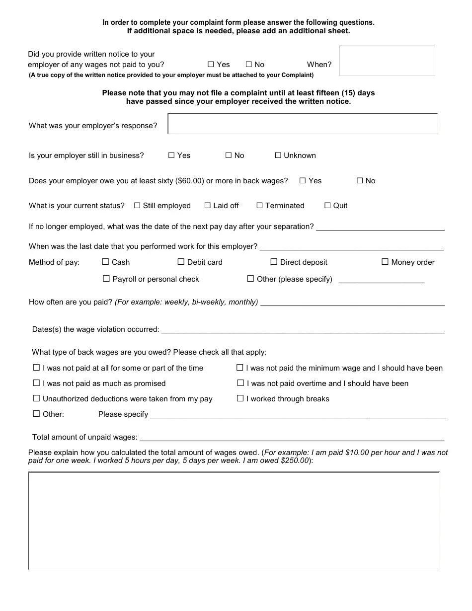 Broward County, Florida Wage Recovery Complaint Form Download Fillable