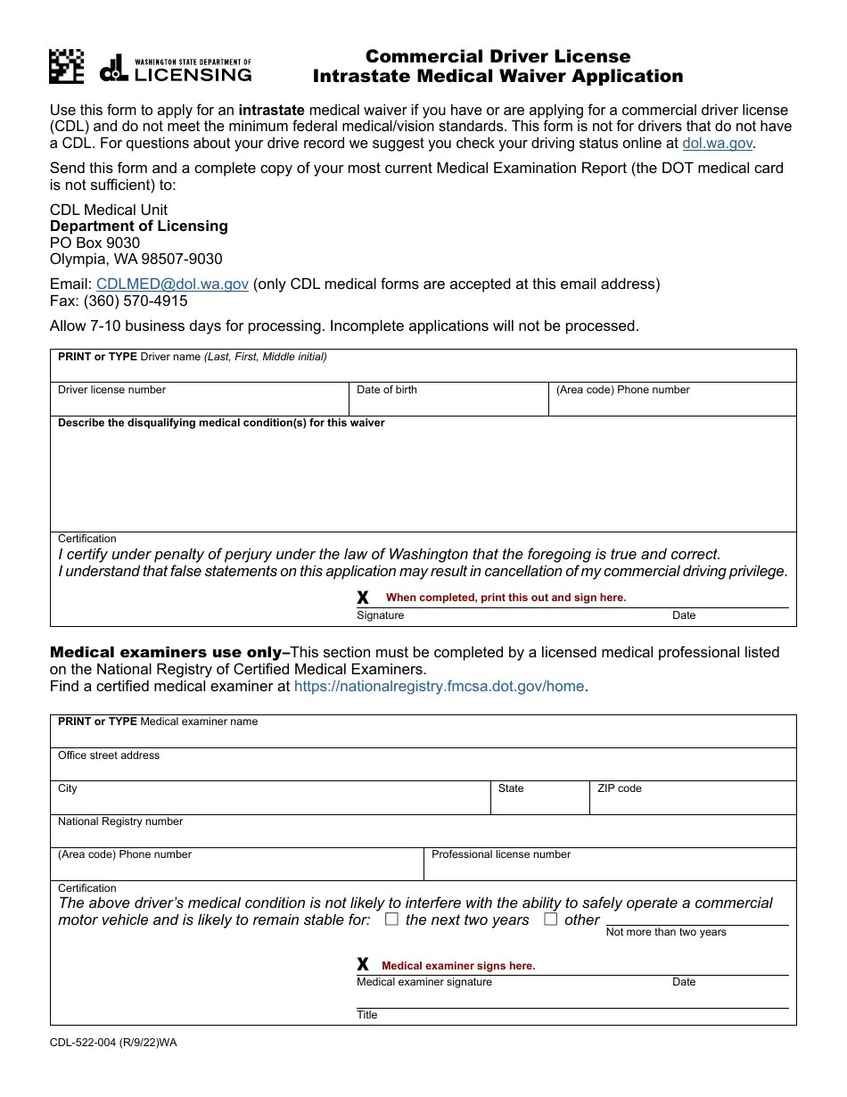 Form CDL522004 Download Fillable PDF or Fill Online Commercial Driver