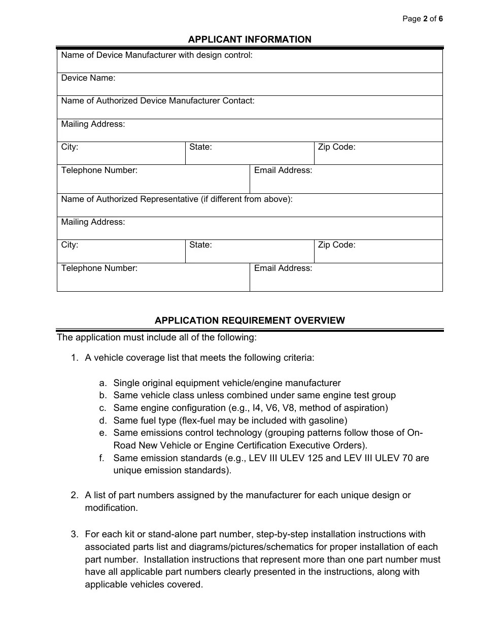 California Exemption Application Category VIII Other Categorized Parts Fill Out, Sign