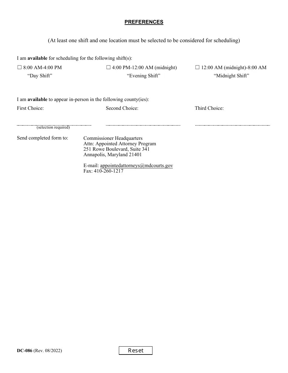 Form DC086 Download Fillable PDF or Fill Online Application for the