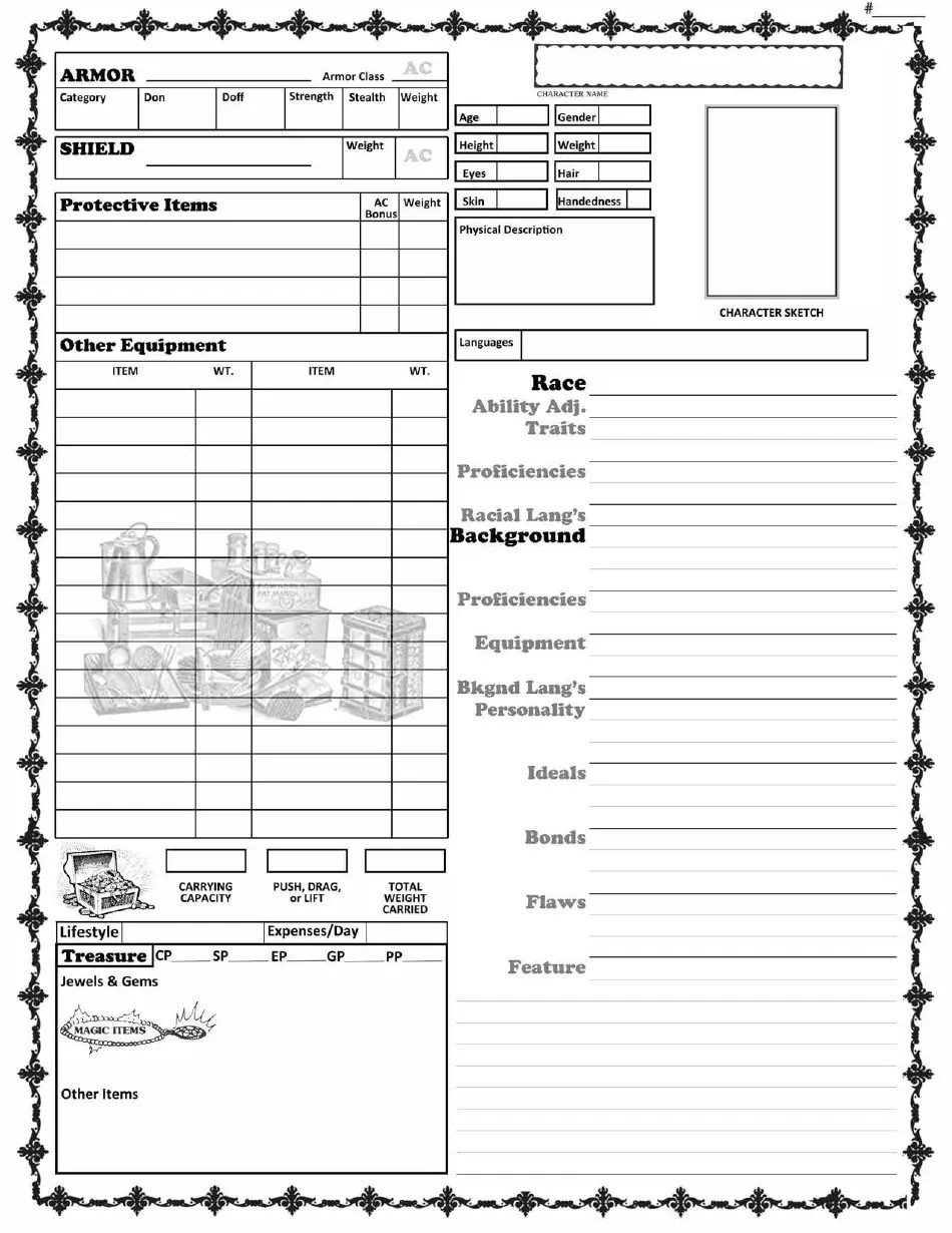 Dungeon & Dragons 5e Player Character Record Sheet Download Fillable