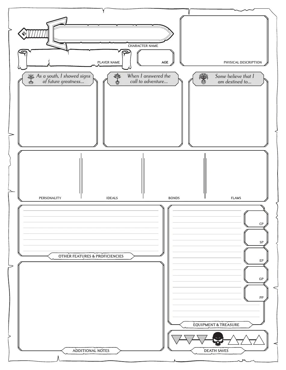 D&d 5e Character Sheet for Call to Adventure Epic Origins Download