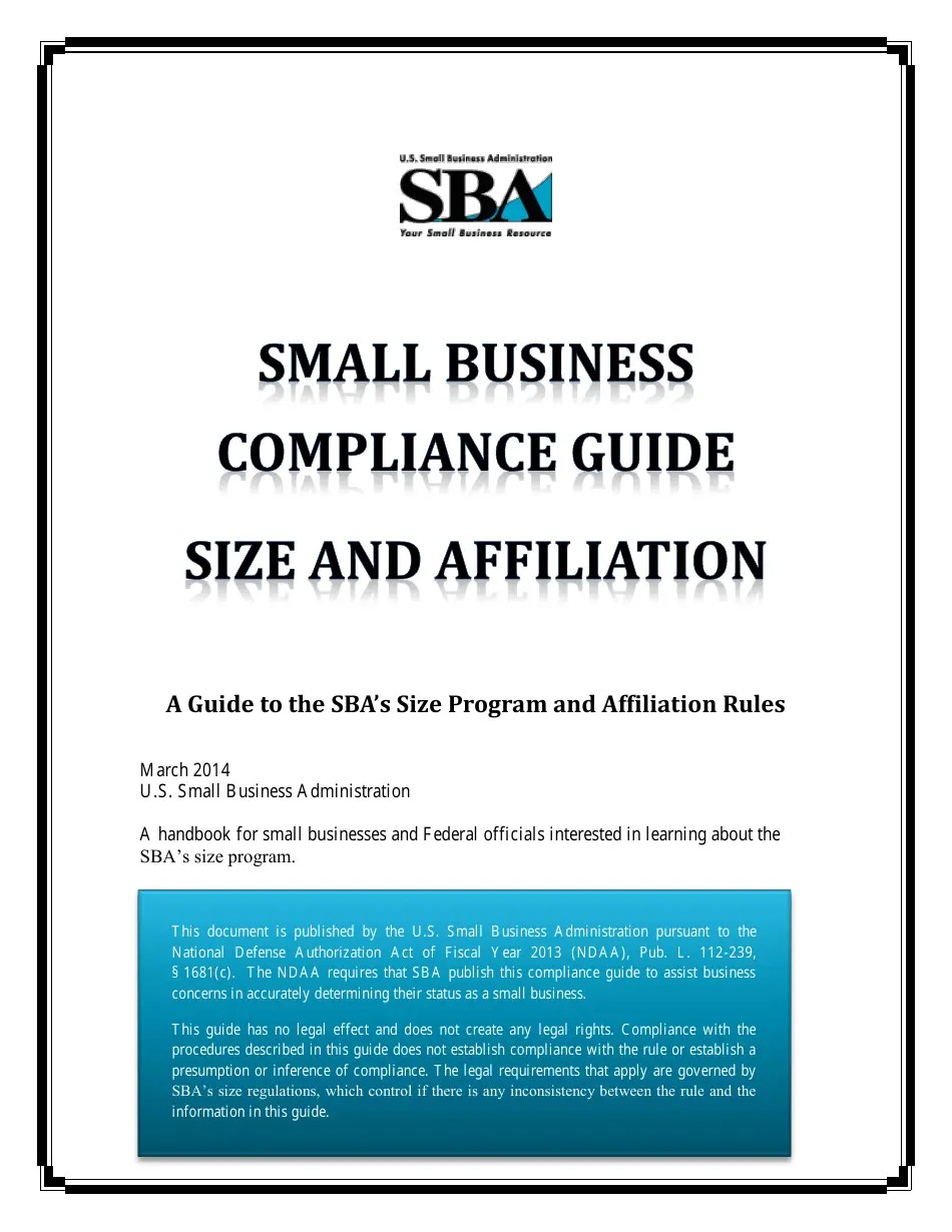 Small Business Compliance Guide Size and Affiliation Fill Out, Sign