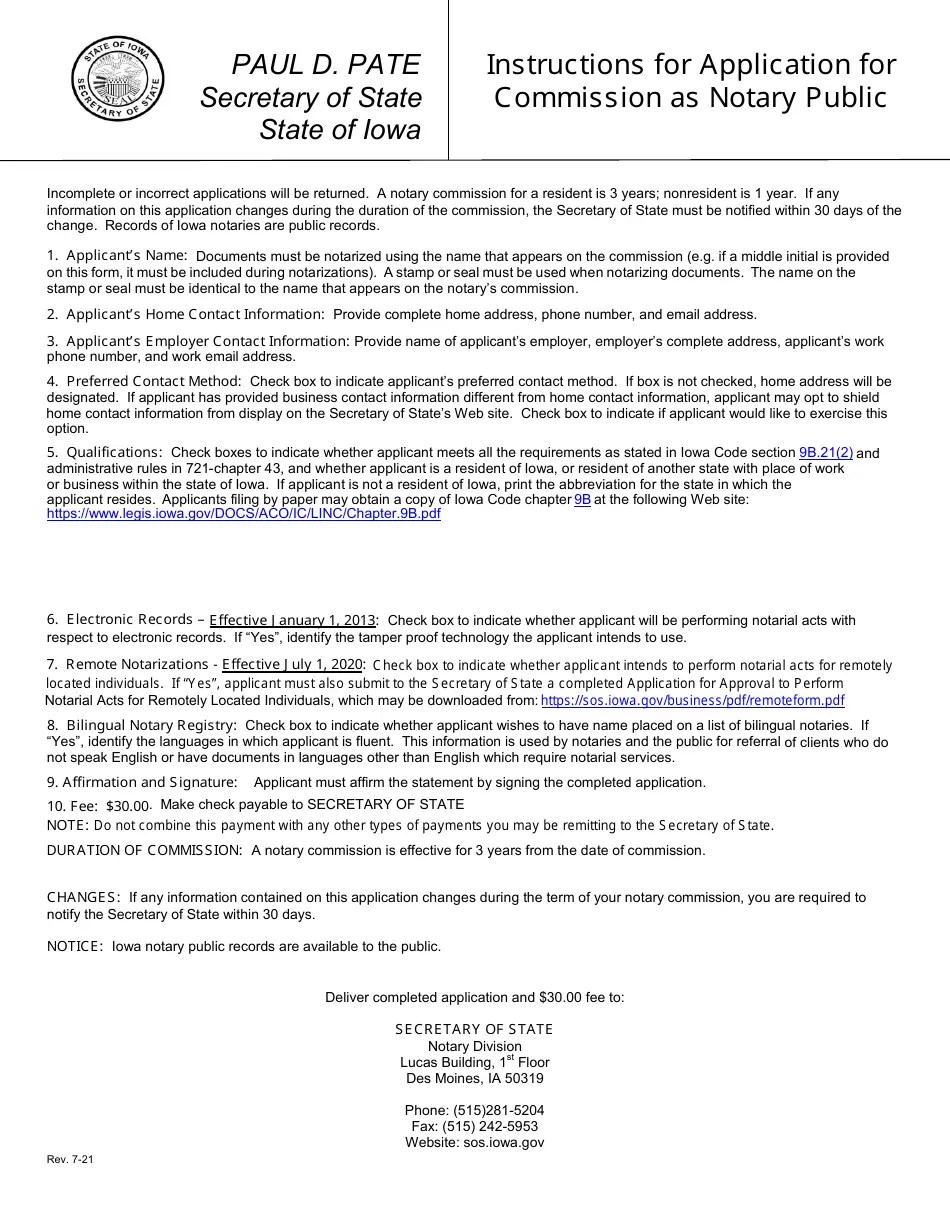 Iowa Application for Commission as Notary Public Download Fillable PDF