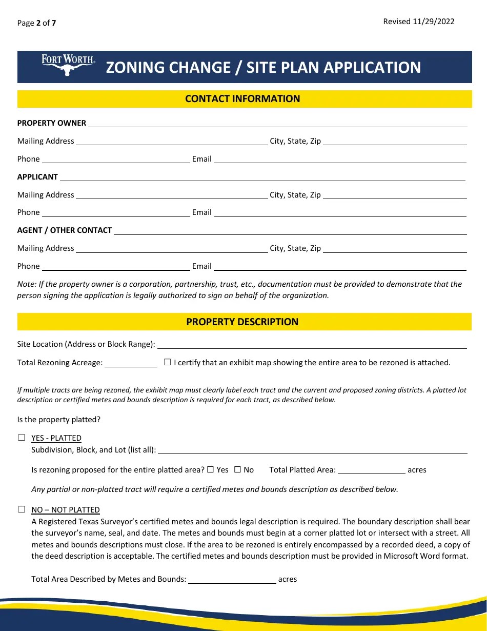 City of Fort Worth, Texas Zoning Change/Site Plan Application Fill