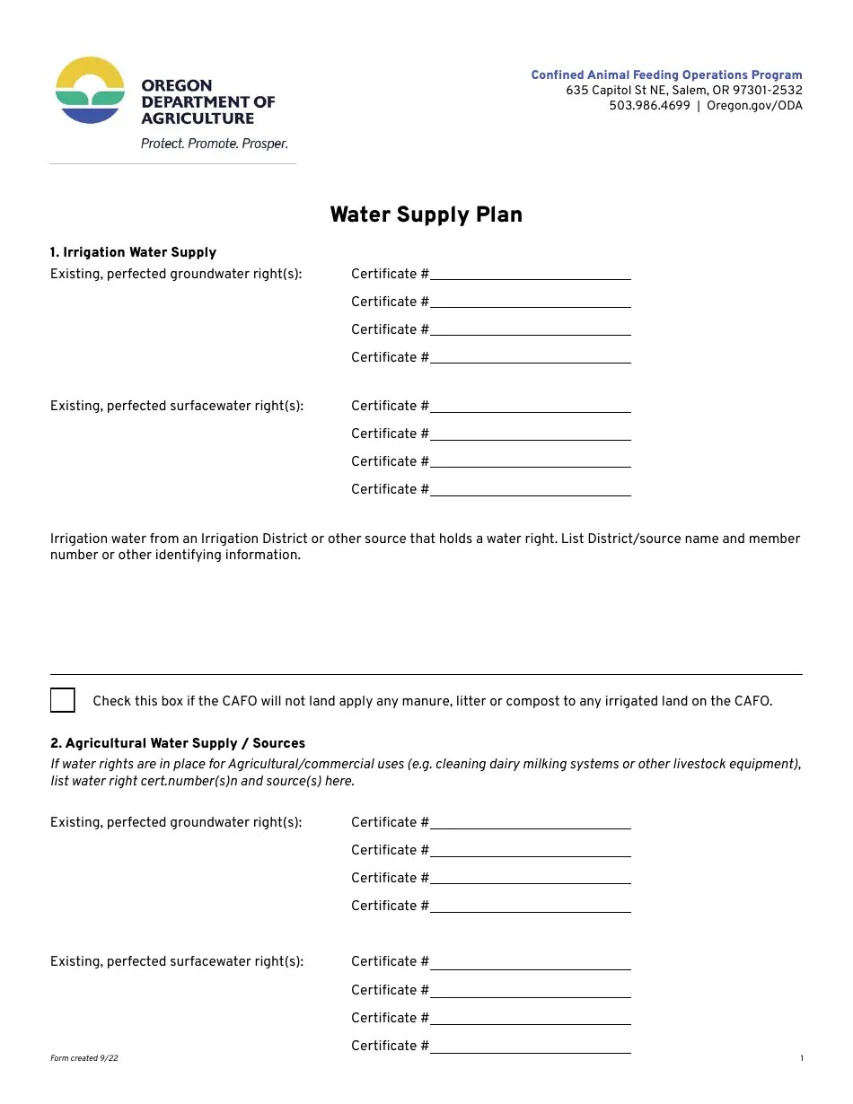 Oregon Water Supply Plan Fill Out, Sign Online and Download PDF Templateroller