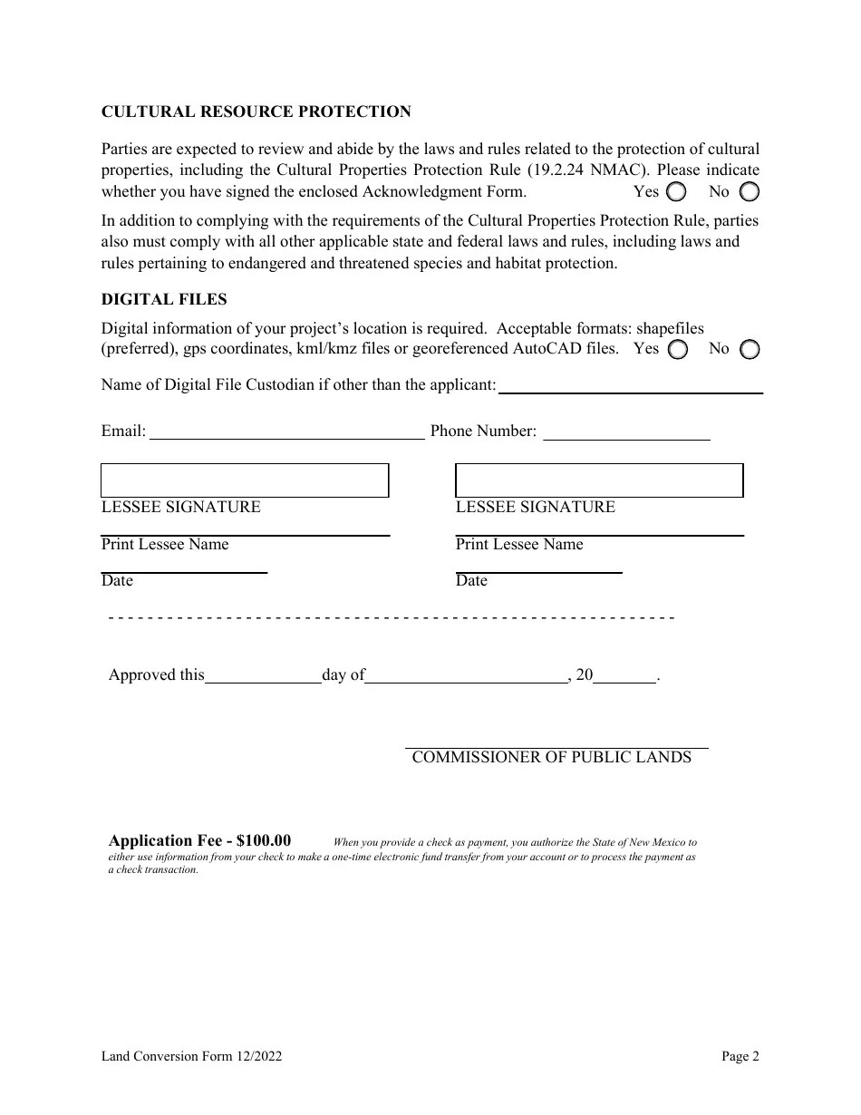 New Mexico Application to Convert State Trust Land Fill Out, Sign