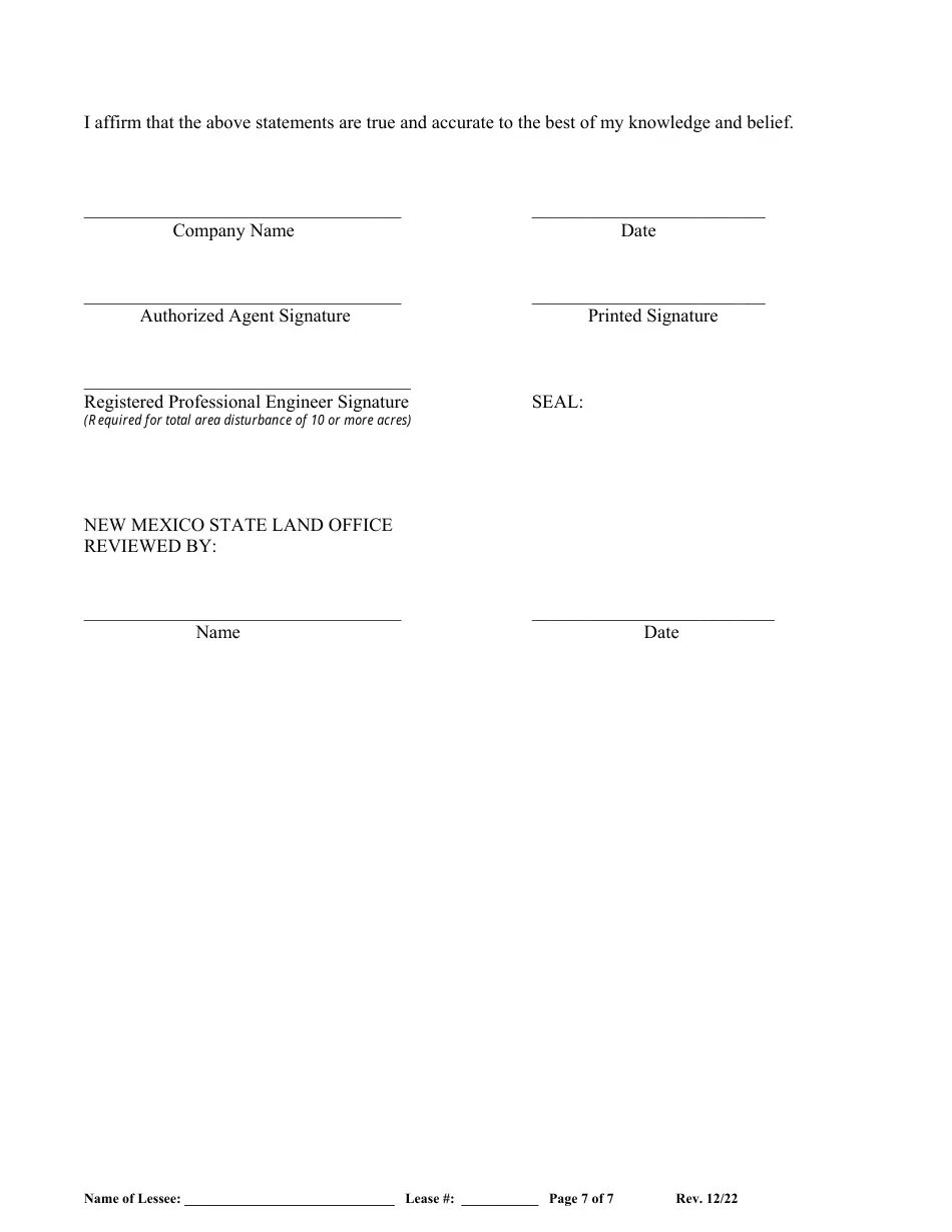 New Mexico Mine Operation Plan (Mop) for New Mexico State Land Office