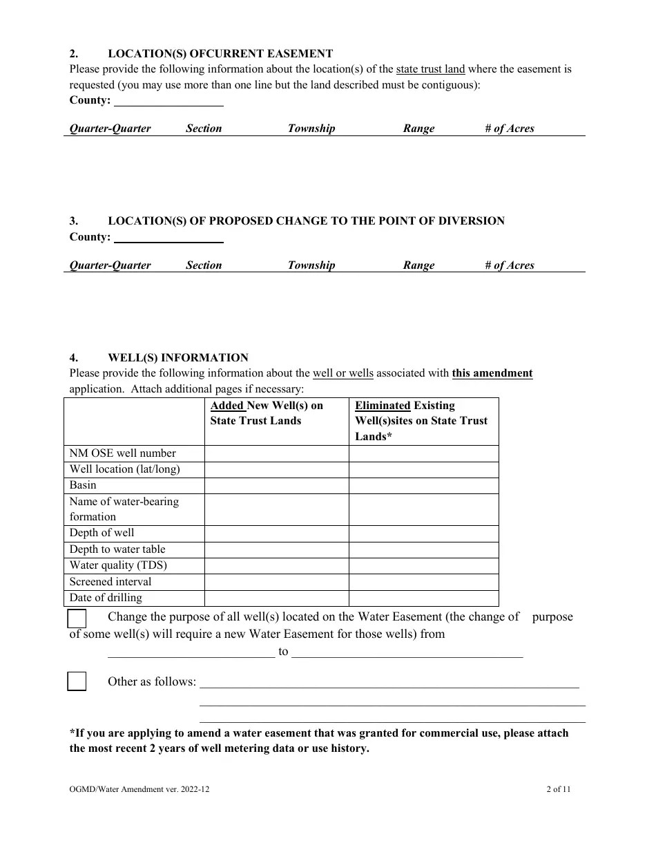 New Mexico Application for Amendment of Water Easement Fill Out, Sign
