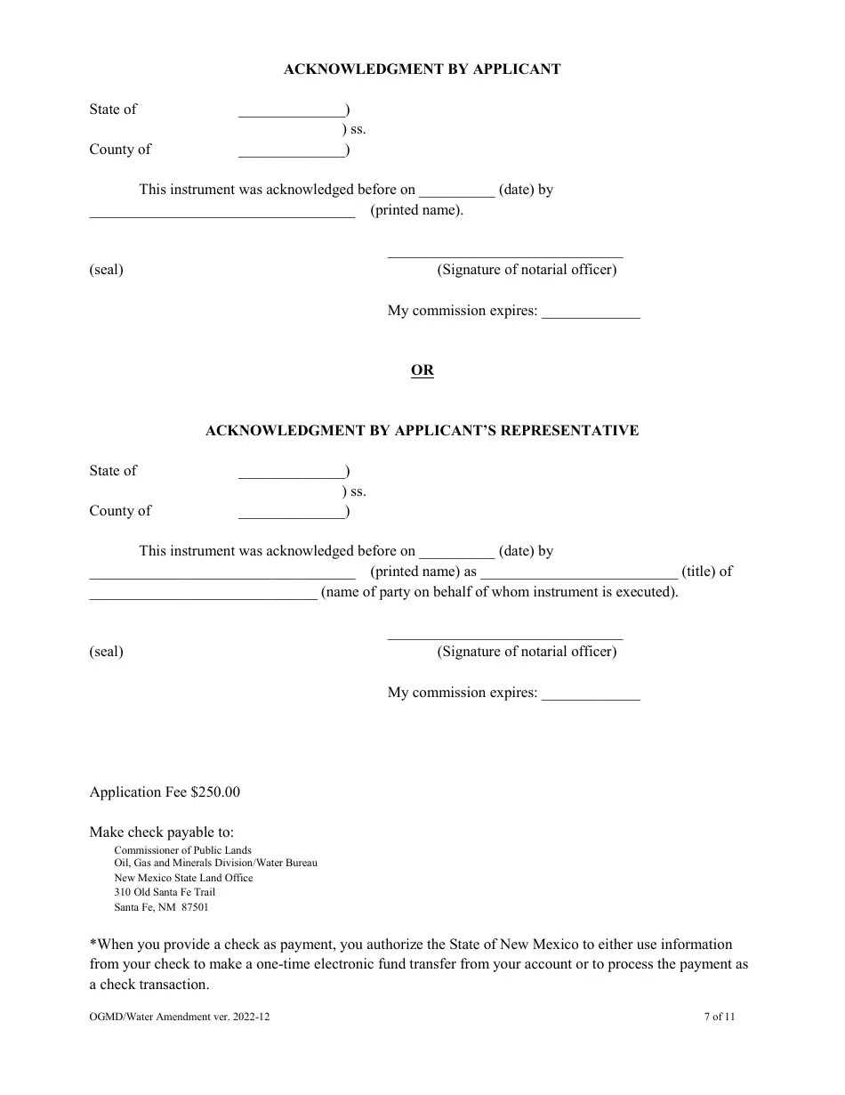 New Mexico Application for Amendment of Water Easement Fill Out, Sign