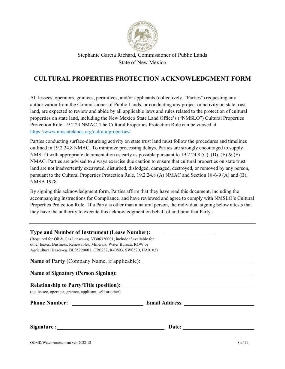 New Mexico Application for Amendment of Water Easement Fill Out, Sign