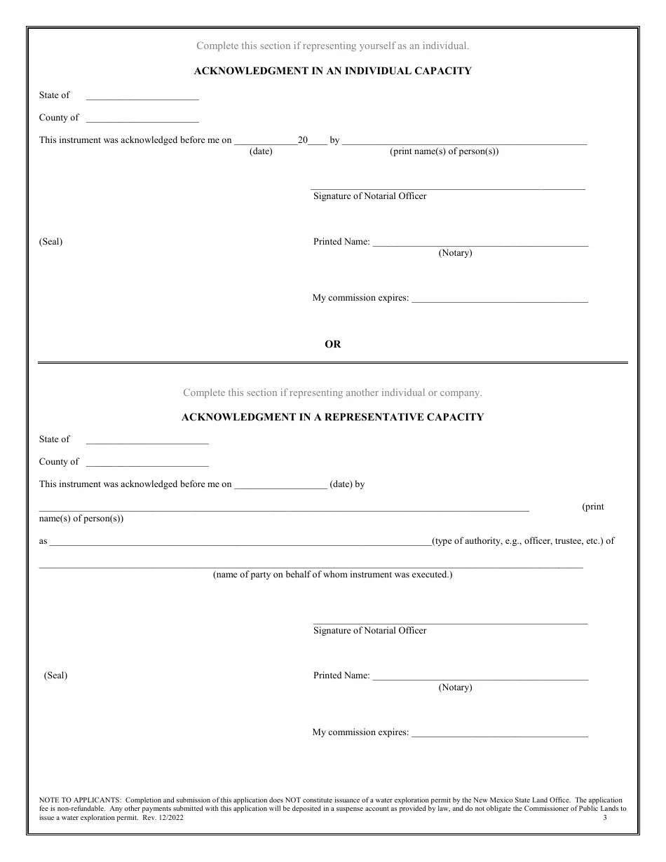 New Mexico Application for a Rule 12 (19.2.12 Nmac) 60day Water/Soil