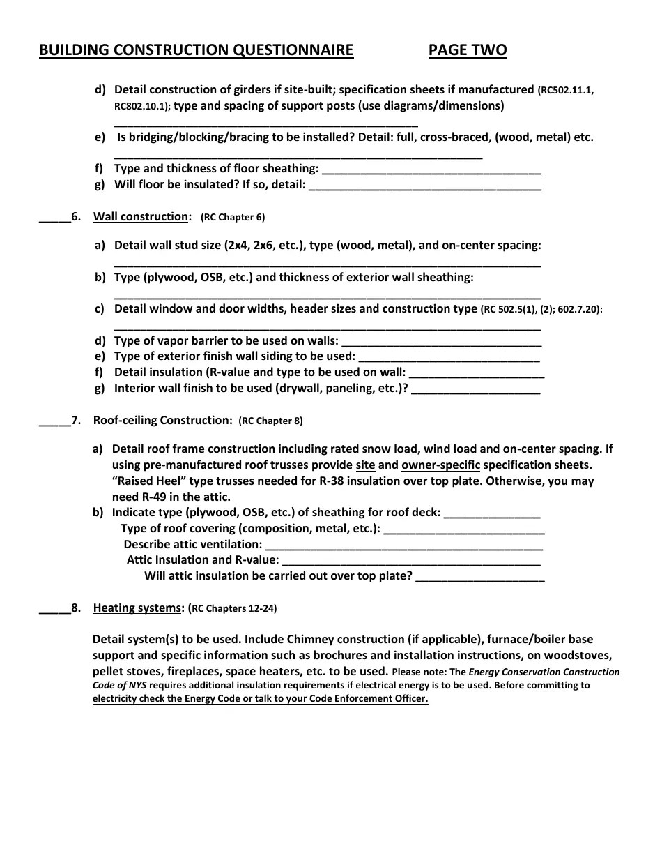 Town of Clayton, New York Building Construction Questionnaire Fill