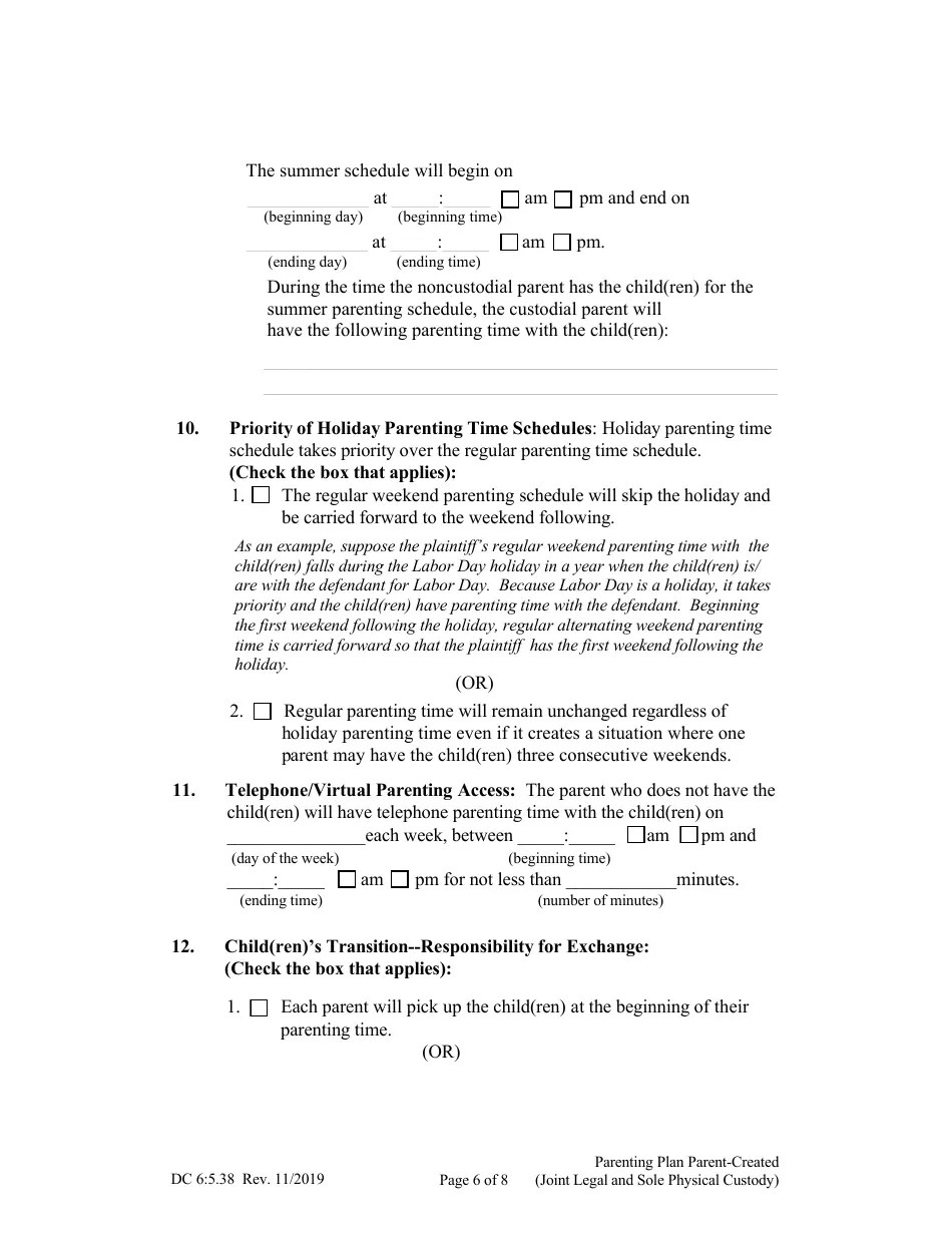Form DC65.38 Download Fillable PDF or Fill Online Parenting Plan