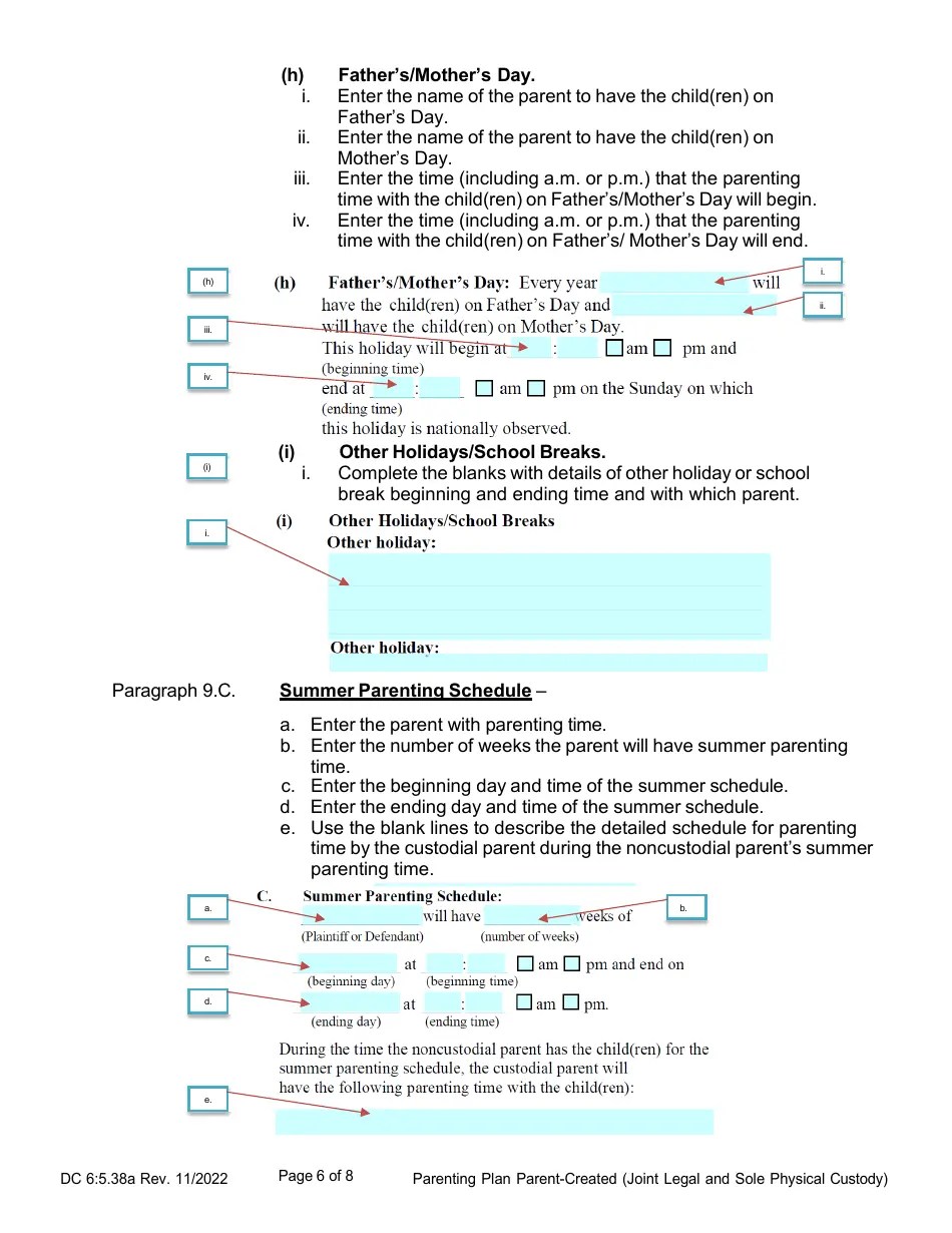 Download Instructions for Form DC65.38 Parenting Plan ParentCreated