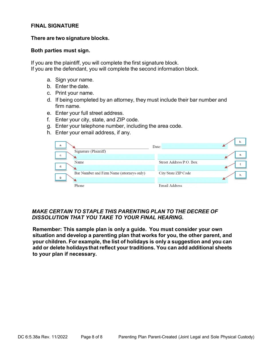Download Instructions for Form DC65.38 Parenting Plan ParentCreated