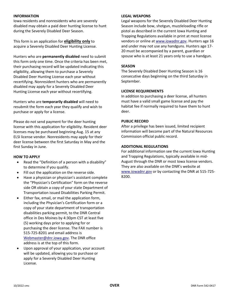 DNR Form 5420417 Download Fillable PDF or Fill Online Application for