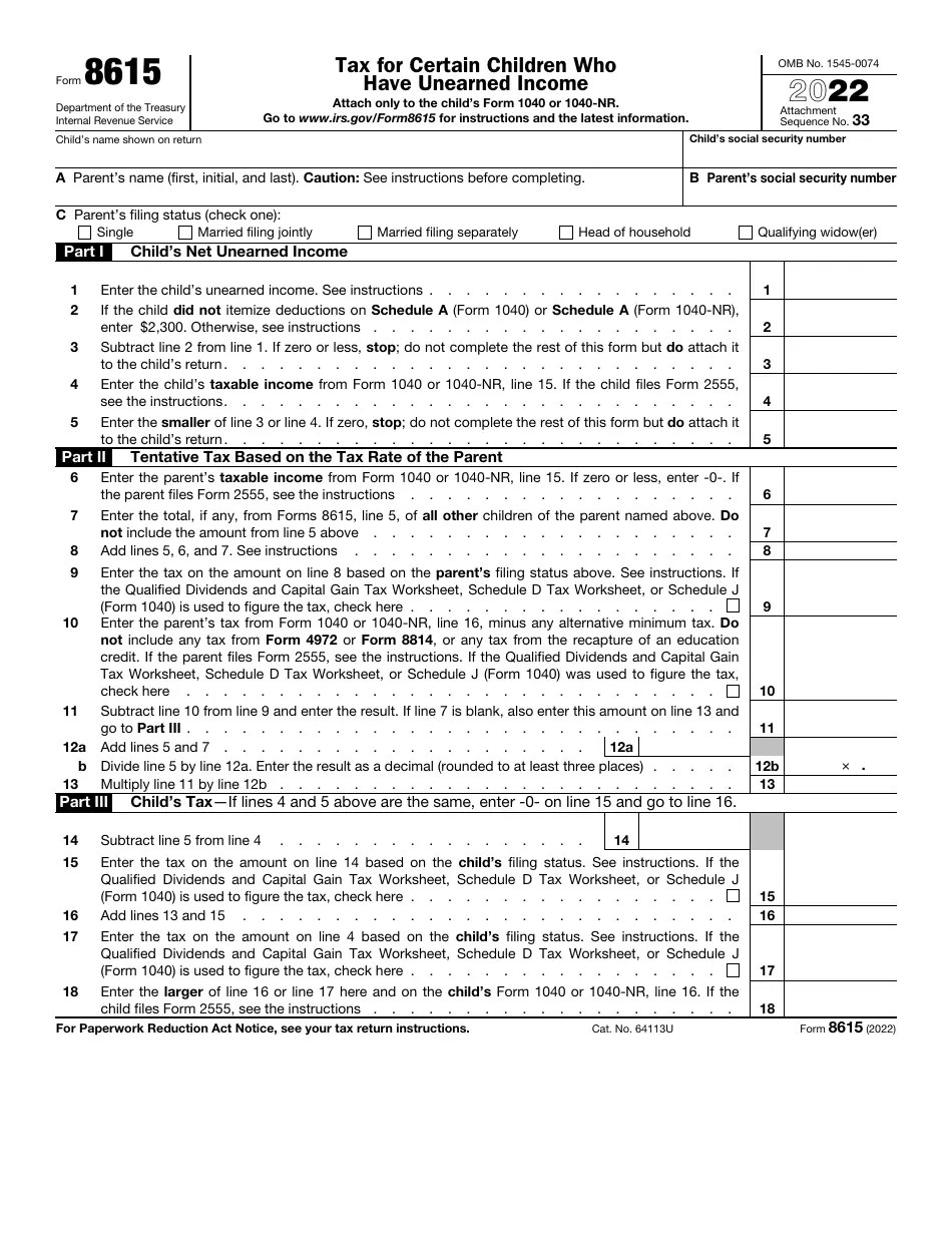 IRS Form 8615 Download Fillable PDF or Fill Online Tax for Certain Children Who Have Unearned