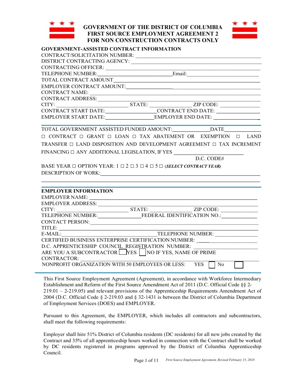 Washington, D.C. First Source Employment Agreement 2 for Non