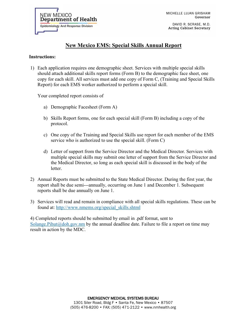 New Mexico New Mexico EMS Special Skills Annual Report Fill Out