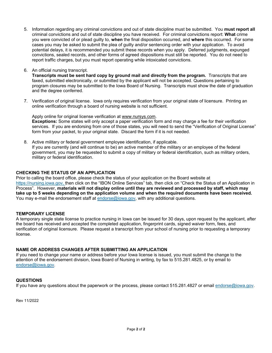 Iowa Instructions for Licensure by Endorsement Fill Out, Sign Online and Download PDF