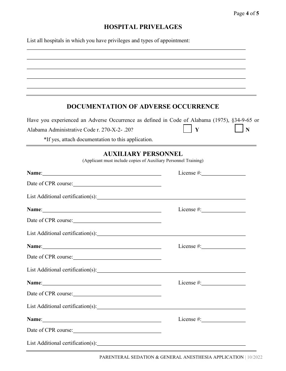 Alabama Parenteral Sedation/General Anesthesia Permit Application Fill Out, Sign Online and