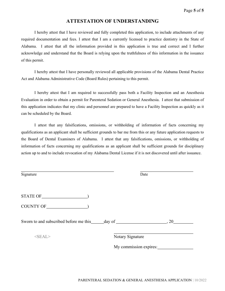 Alabama Parenteral Sedation/General Anesthesia Permit Application Fill Out, Sign Online and