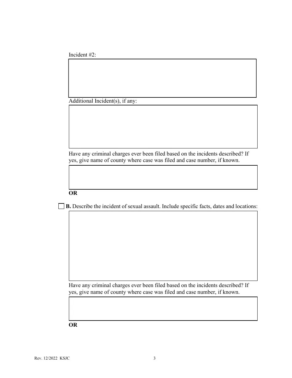 Kansas Petition for Protection From Stalking, Sexual Assault, or Human Trafficking Order Fill