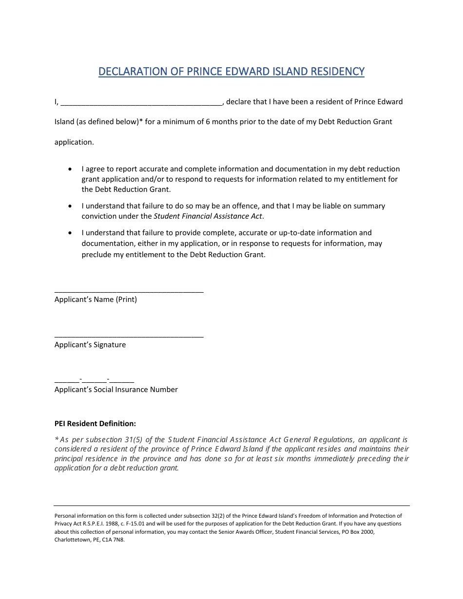 Prince Edward Island Canada Declaration of Prince Edward Island