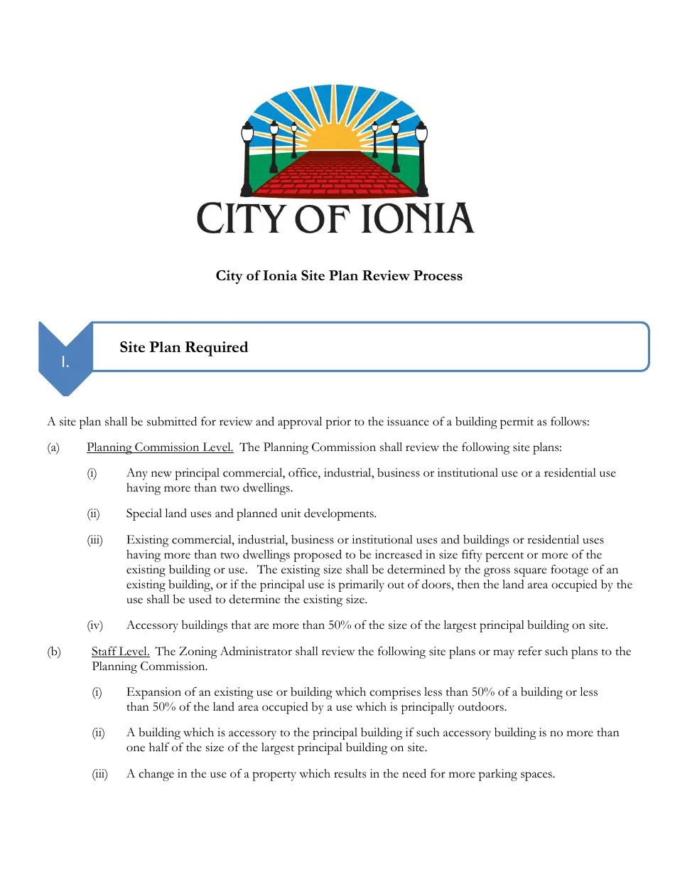 City of Ionia, Michigan Zoning Permit or Site Plan Review Survey Fill