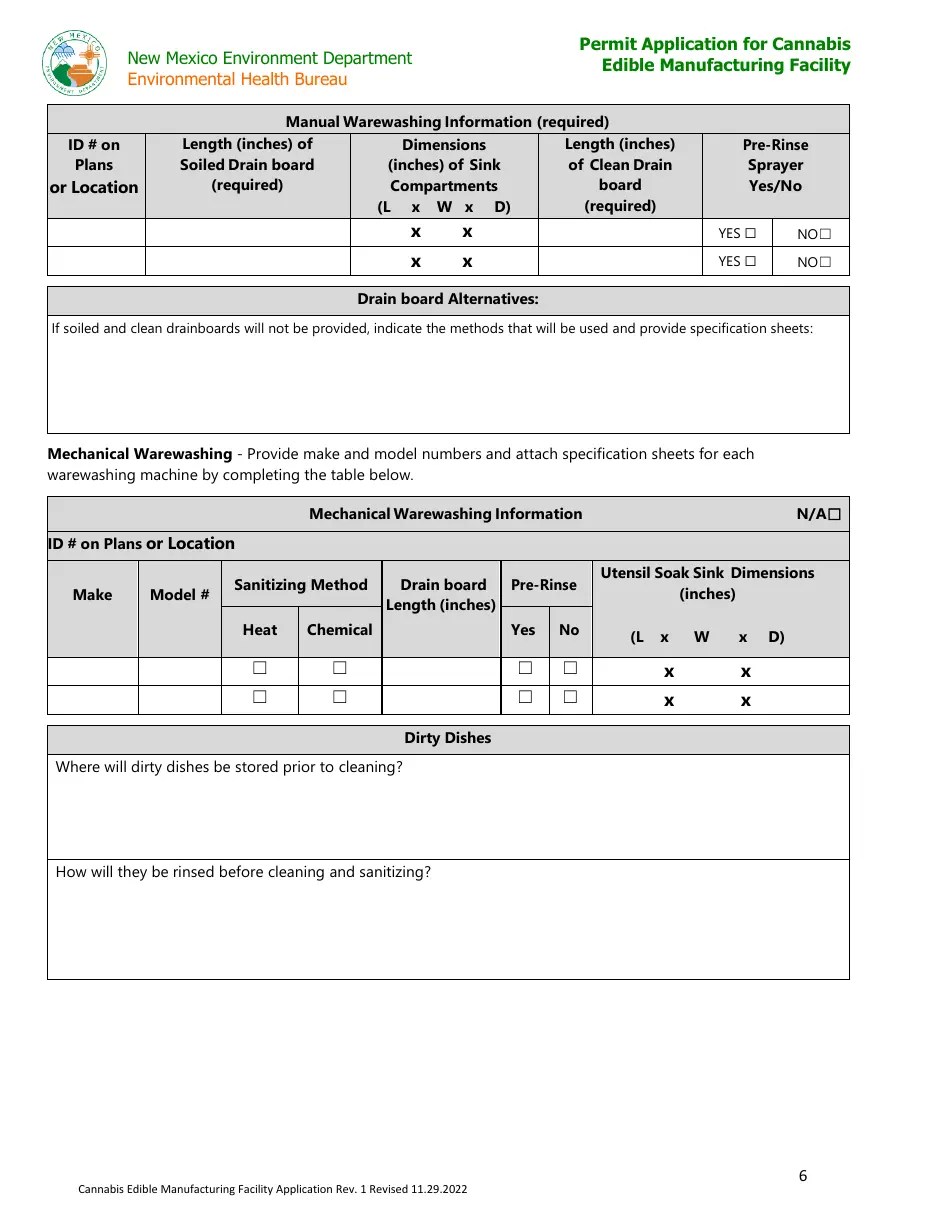New Mexico Permit Application for Cannabis Edible Manufacturing