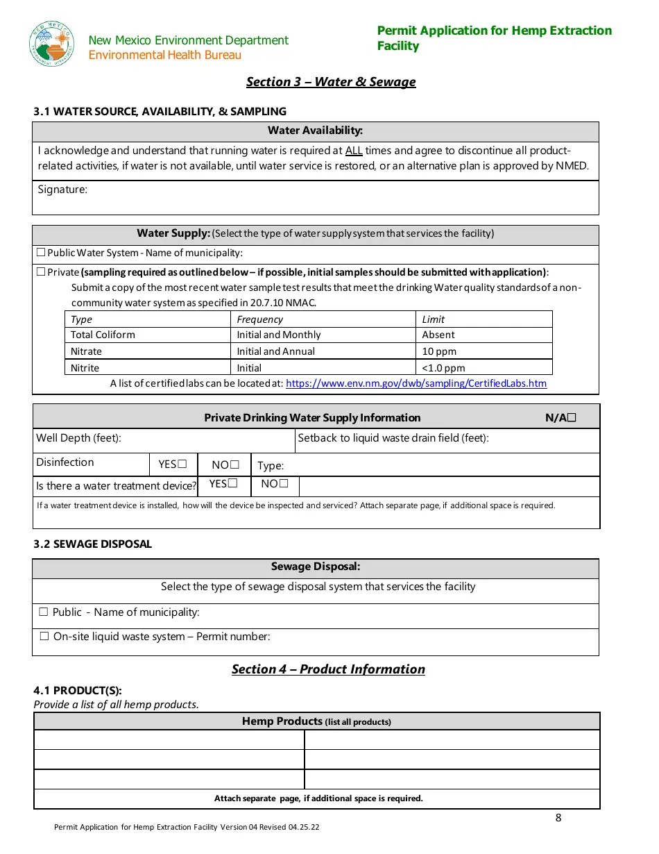 New Mexico Permit Application for Hemp Extraction Facility Fill Out