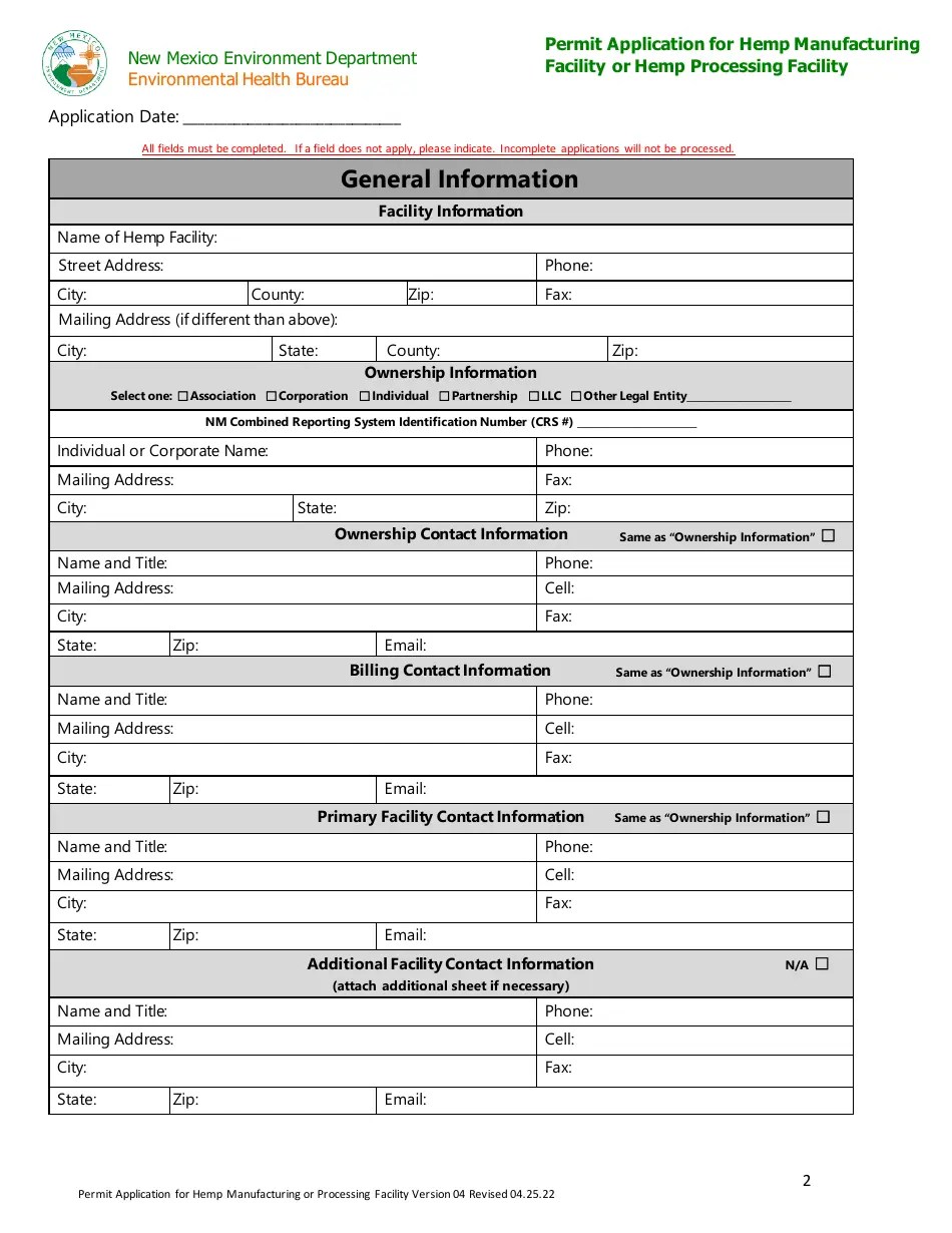 New Mexico Hemp Warehouse Permit Application Fill Out, Sign Online