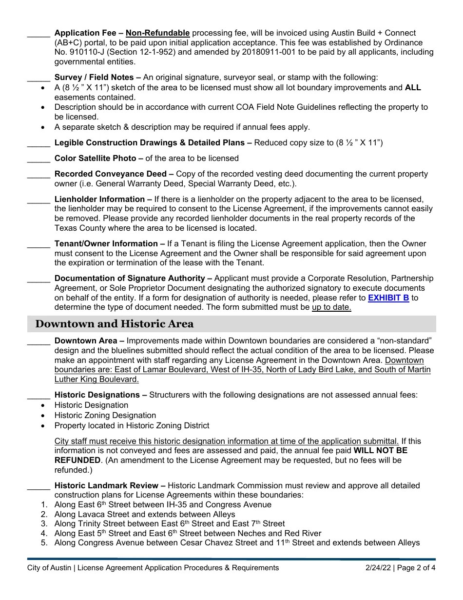 City of Austin, Texas License Agreement Application Procedures