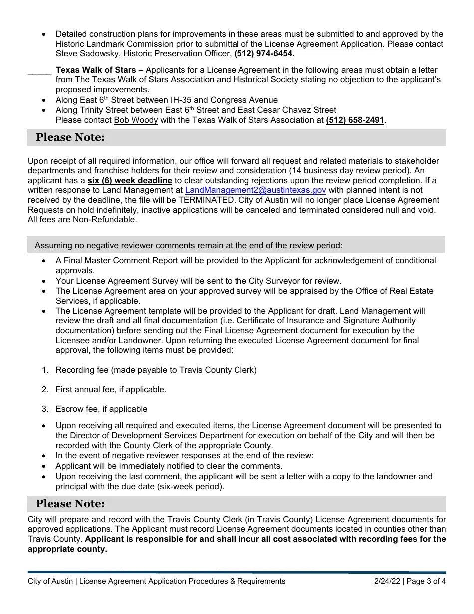 City of Austin, Texas License Agreement Application Procedures