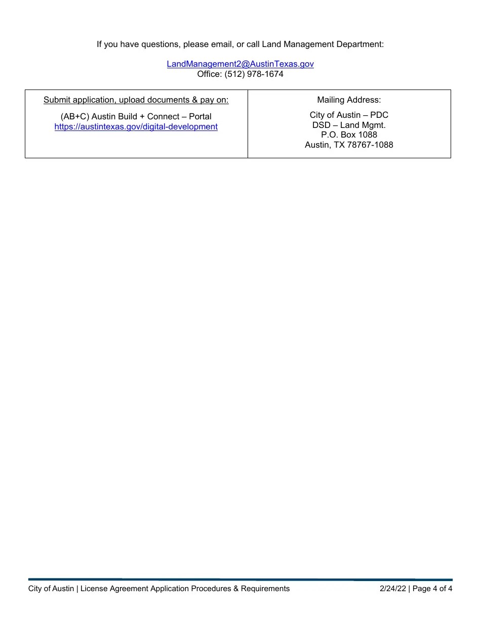 City of Austin, Texas License Agreement Application Procedures