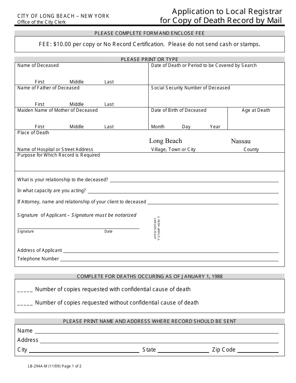 Form LB294AM Fill Out, Sign Online and Download Fillable PDF, City