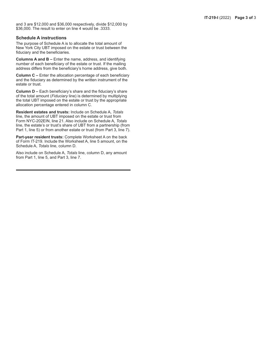 Download Instructions for Form IT219 Credit for New York City