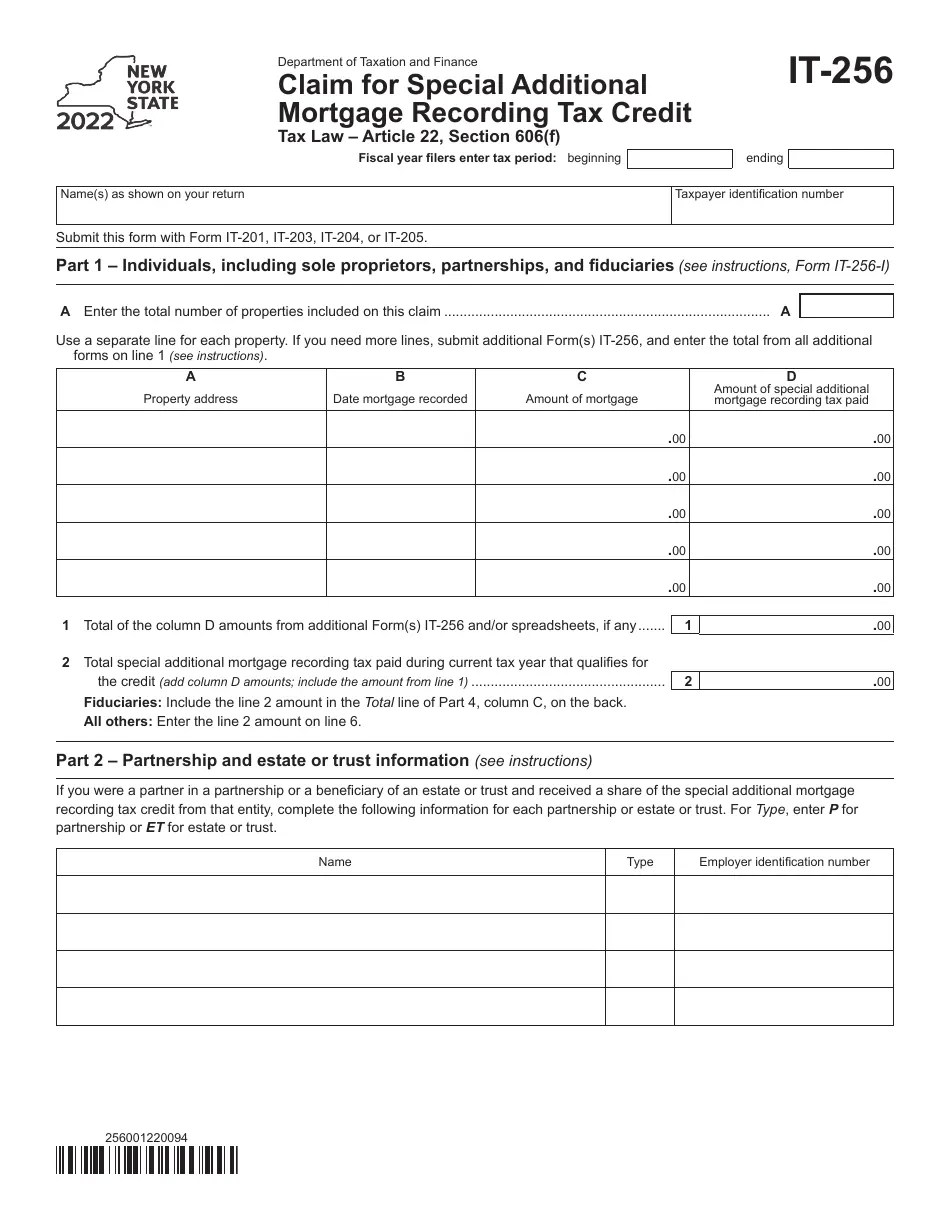 Form IT256 2022 Fill Out, Sign Online and Download Fillable PDF