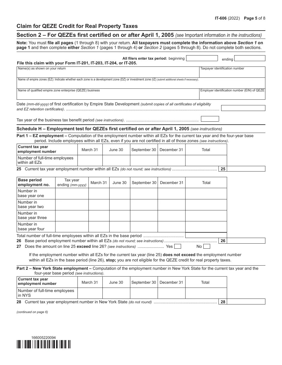Form IT606 Download Fillable PDF or Fill Online Claim for Qeze Credit