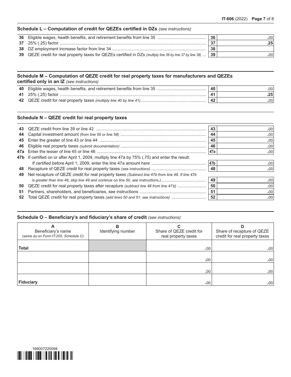 Form IT606 Download Fillable PDF or Fill Online Claim for Qeze Credit